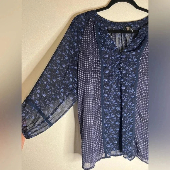 Milano Blue Printed Sheer Blouse - Picture 3 of 7